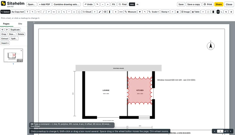 Edit PDF with a revision cloud and a note added to a floor plan